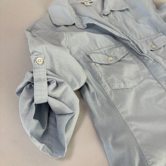 James Perse Top Womens L 3 Blue Button Up Shirt Utility 3/4 Roll Tab Sleeve - Picture 4 of 10